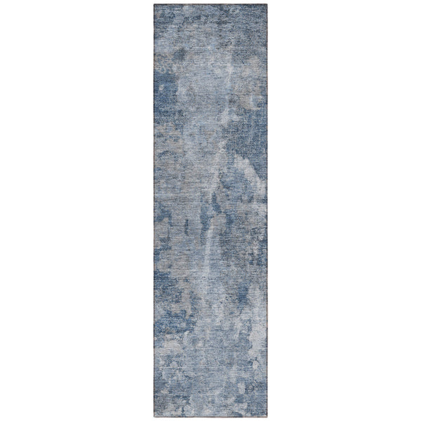 Homeroots 8' Runner Blue Abstract Washable Non Skid Indoor Outdoor Runner Rug Blue Polyester 564234