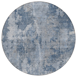 Homeroots 8' Round Blue Round Abstract Washable Non Skid Indoor Outdoor Area Rug Blue Polyester 564238