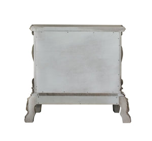 English Elm Traditional Nightstand with Floral Decals and Rope Moldings, Crown Molding Accent, Charming Princess Appeal Antique White 22 L x 34 W x 29 H B2741P324884