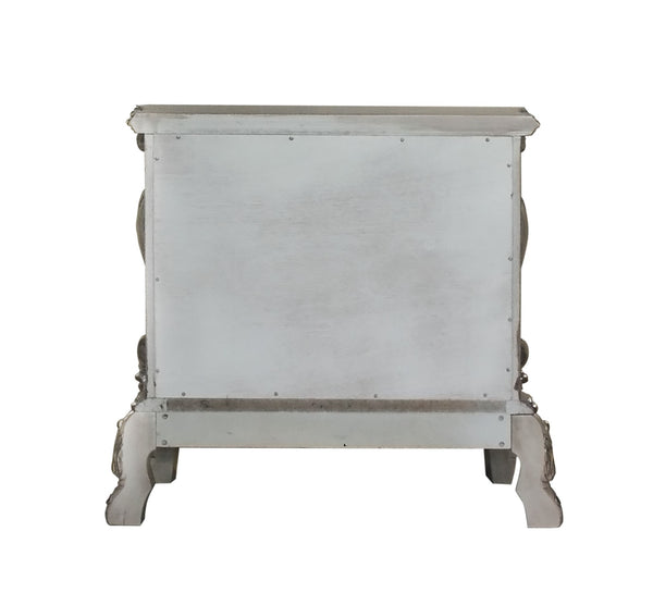 English Elm Traditional Nightstand with Floral Decals and Rope Moldings, Crown Molding Accent, Charming Princess Appeal Antique White 22 L x 34 W x 29 H B2741P324884