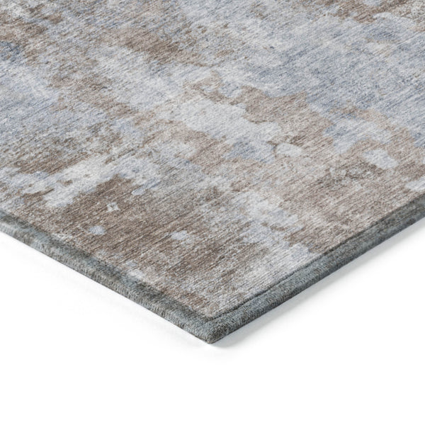 Homeroots 3' X 5' Mocha And Blue Abstract Washable Non Skid Indoor Outdoor Area Rug Brown Polyester 564245