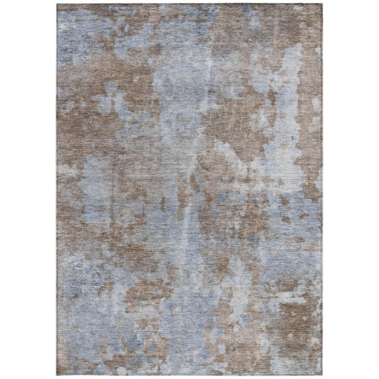 HomeRoots 5 X 8 Abstract Mocha Blue Machine Washable Indoor Outdoor Rug with Uv Protection 564246