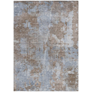 Homeroots 8' X 10' Mocha And Blue Abstract Washable Non Skid Indoor Outdoor Area Rug Brown Polyester 564248