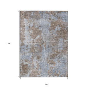 Homeroots 8' X 10' Mocha And Blue Abstract Washable Non Skid Indoor Outdoor Area Rug Brown Polyester 564248