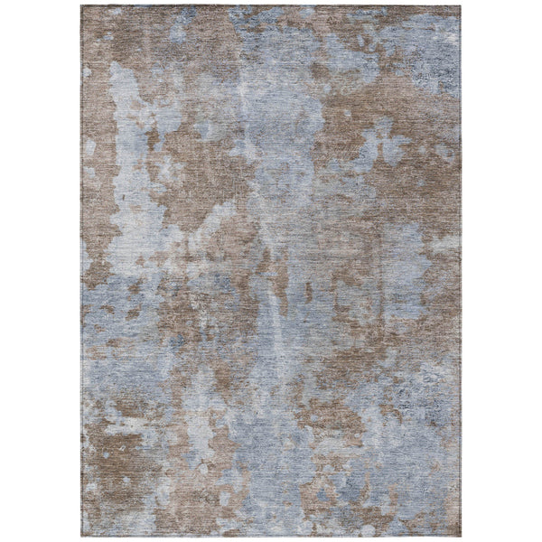 Homeroots 8' X 10' Mocha And Blue Abstract Washable Non Skid Indoor Outdoor Area Rug Brown Polyester 564248