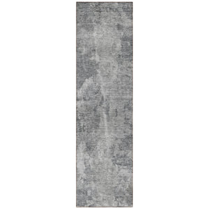 Homeroots 8' Runner Gray Abstract Washable Non Skid Indoor Outdoor Runner Rug Gray Polyester 564261