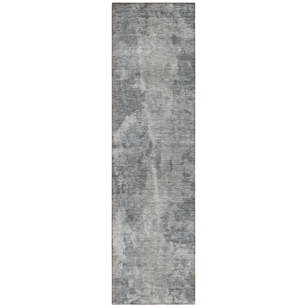 Homeroots 8' Runner Gray Abstract Washable Non Skid Indoor Outdoor Runner Rug Gray Polyester 564261