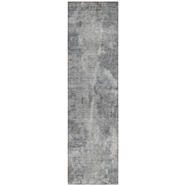 Homeroots 8' Runner Gray Abstract Washable Non Skid Indoor Outdoor Runner Rug Gray Polyester 564261