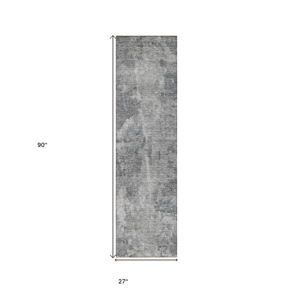 Homeroots 8' Runner Gray Abstract Washable Non Skid Indoor Outdoor Runner Rug Gray Polyester 564261