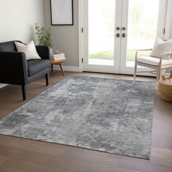Homeroots 8' X 10' Gray Abstract Washable Non Skid Indoor Outdoor Area Rug Gray Polyester 564266