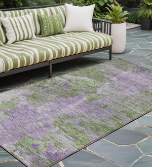 Homeroots 8' Runner Green And Purple Abstract Washable Non Skid Indoor Outdoor Runner Rug Green Polyester 564270