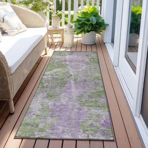 Homeroots 8' Runner Green And Purple Abstract Washable Non Skid Indoor Outdoor Runner Rug Green Polyester 564270