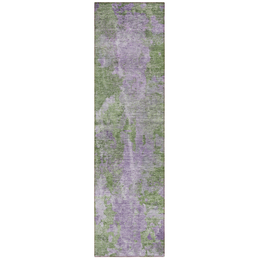Homeroots 8' Runner Green And Purple Abstract Washable Non Skid Indoor Outdoor Runner Rug Green Polyester 564270