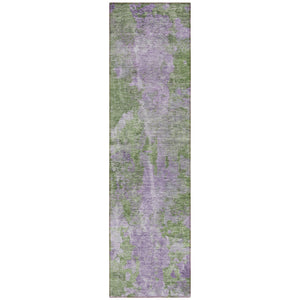 Homeroots 8' Runner Green And Purple Abstract Washable Non Skid Indoor Outdoor Runner Rug Green Polyester 564270