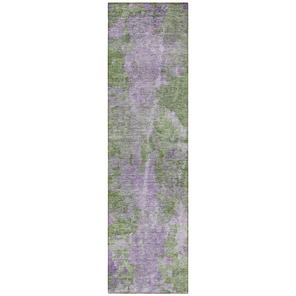 Homeroots 8' Runner Green And Purple Abstract Washable Non Skid Indoor Outdoor Runner Rug Green Polyester 564270