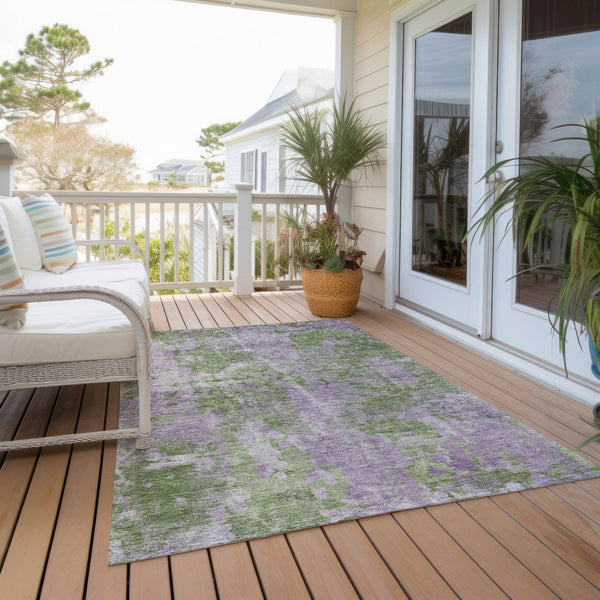 Homeroots 3' X 5' Green And Purple Abstract Washable Non Skid Indoor Outdoor Area Rug Green Polyester 564272
