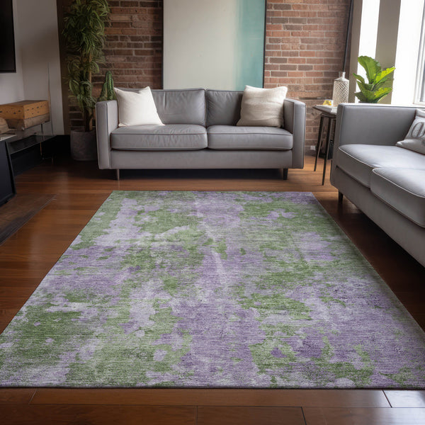 Homeroots 3' X 5' Green And Purple Abstract Washable Non Skid Indoor Outdoor Area Rug Green Polyester 564272