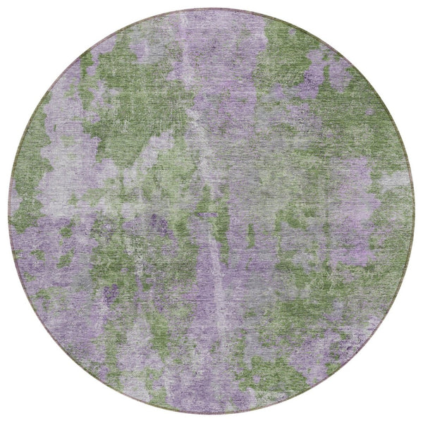 HomeRoots 5' Green Abstract Washable Area Rug - Stylish Indoor/Outdoor Design, Durable & Easy to Clean 8' Round 564274