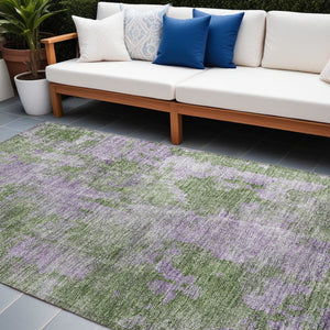 Homeroots 9' X 12' Green And Purple Abstract Washable Non Skid Indoor Outdoor Area Rug Green Polyester 564276