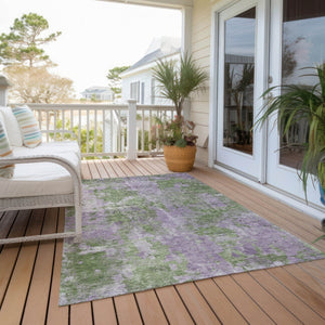 HomeRoots 5' Green Abstract Washable Area Rug - Stylish Indoor/Outdoor Design, Durable & Easy to Clean 9' X 12' 564276