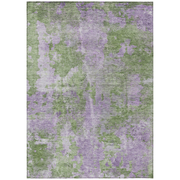 Homeroots 9' X 12' Green And Purple Abstract Washable Non Skid Indoor Outdoor Area Rug Green Polyester 564276