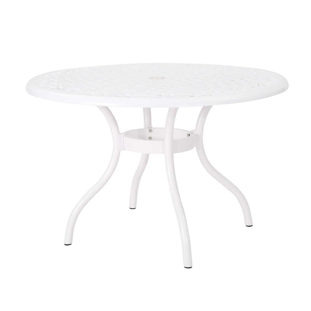 English Elm Christopher Knight Home® - PHOENIX Cast Aluminum 48in Round Patio Dining Table with Lattice Scrollwork and Umbrella Hole White 49.25 L x 49.25 W x 5.25 H 54588.00WHI