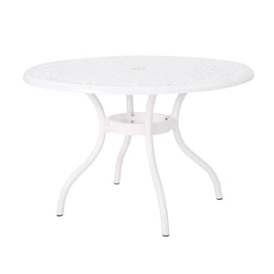 English Elm Christopher Knight Home® - PHOENIX Cast Aluminum 48in Round Patio Dining Table with Lattice Scrollwork and Umbrella Hole White 49.25 L x 49.25 W x 5.25 H 54588.00WHI