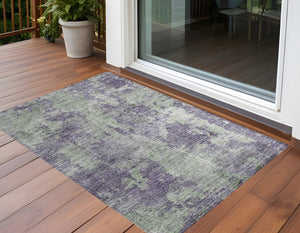 Homeroots 3' X 5' Purple And Green Abstract Washable Non Skid Indoor Outdoor Area Rug Purple Polyester 564281