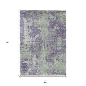 Homeroots 5' X 8' Purple And Green Abstract Washable Non Skid Indoor Outdoor Area Rug Purple Polyester 564282