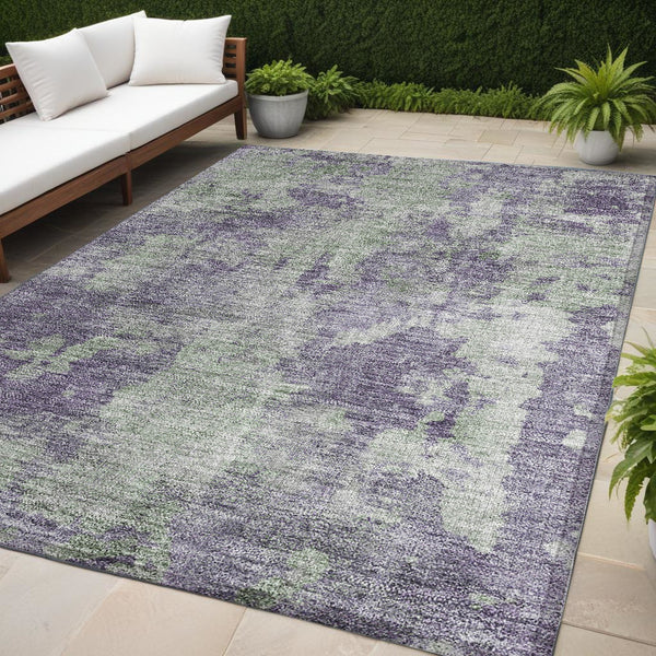 Homeroots 5' X 8' Purple And Green Abstract Washable Non Skid Indoor Outdoor Area Rug Purple Polyester 564282