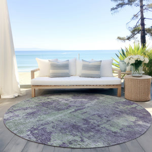 Homeroots 8' Round Purple And Green Round Abstract Washable Non Skid Indoor Outdoor Area Rug Purple Polyester 564283