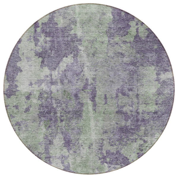 Homeroots 8' Round Purple And Green Round Abstract Washable Non Skid Indoor Outdoor Area Rug Purple Polyester 564283
