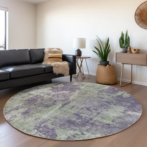 Homeroots 8' Round Purple And Green Round Abstract Washable Non Skid Indoor Outdoor Area Rug Purple Polyester 564283