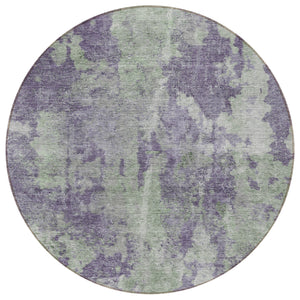Homeroots 8' Round Purple And Green Round Abstract Washable Non Skid Indoor Outdoor Area Rug Purple Polyester 564283