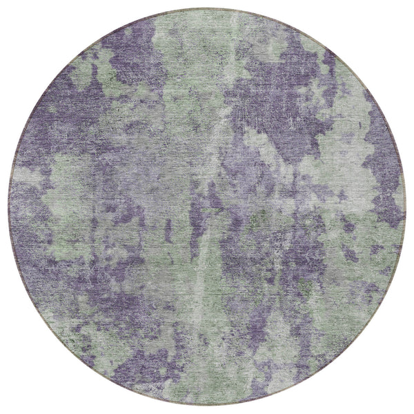 Homeroots 8' Round Purple And Green Round Abstract Washable Non Skid Indoor Outdoor Area Rug Purple Polyester 564283