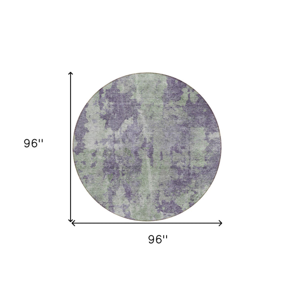 Homeroots 8' Round Purple And Green Round Abstract Washable Non Skid Indoor Outdoor Area Rug Purple Polyester 564283