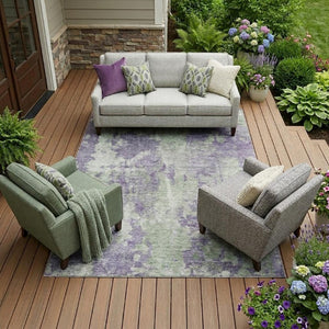 Abstract Washable Polyester Area Rug Bold Purple Green Design for Indoor Outdoor Living Spaces