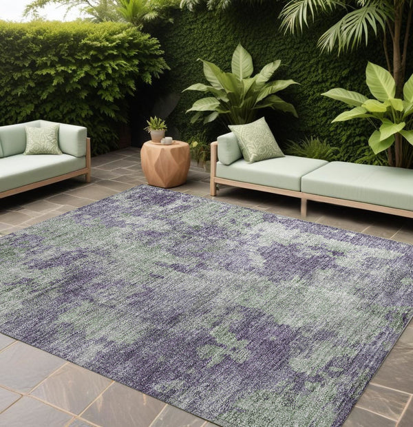 Homeroots 10' X 14' Purple And Green Abstract Washable Non Skid Indoor Outdoor Area Rug Purple Polyester 564286