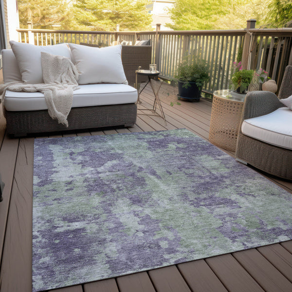 Homeroots 10' X 14' Purple And Green Abstract Washable Non Skid Indoor Outdoor Area Rug Purple Polyester 564286