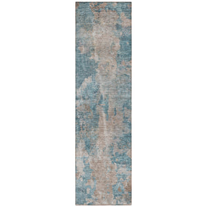 Homeroots 8' Runner Teal And Taupe Abstract Washable Non Skid Indoor Outdoor Runner Rug Teal Polyester 564288