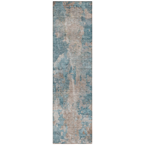 Homeroots 8' Runner Teal And Taupe Abstract Washable Non Skid Indoor Outdoor Runner Rug Teal Polyester 564288