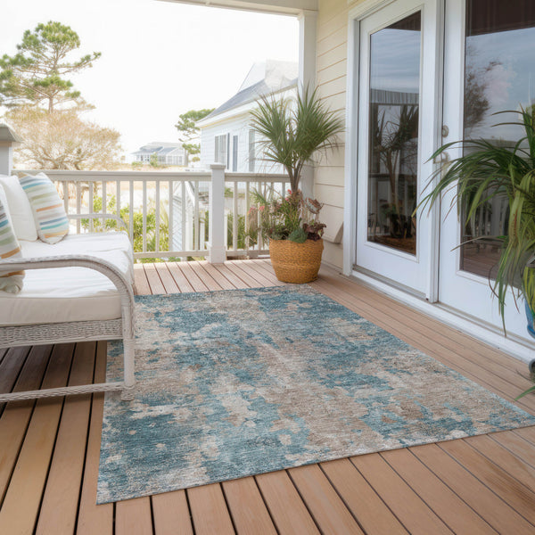 Homeroots 5' X 8' Teal And Taupe Abstract Washable Non Skid Indoor Outdoor Area Rug Teal Polyester 564291