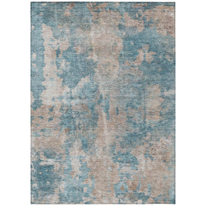 Homeroots 5' X 8' Teal And Taupe Abstract Washable Non Skid Indoor Outdoor Area Rug Teal Polyester 564291