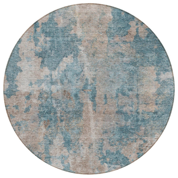 HomeRoots 5' Green Abstract Washable Area Rug - Stylish Indoor/Outdoor Design, Durable & Easy to Clean 8' Round 564292
