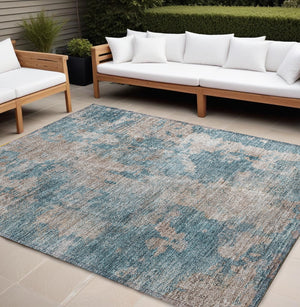 Homeroots 8' X 10' Teal And Taupe Abstract Washable Non Skid Indoor Outdoor Area Rug Teal Polyester 564293
