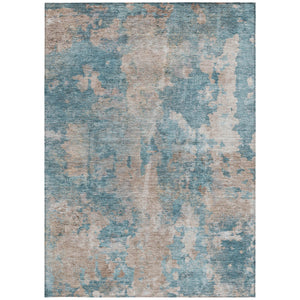 Homeroots 9' X 12' Teal And Taupe Abstract Washable Non Skid Indoor Outdoor Area Rug Teal Polyester 564294