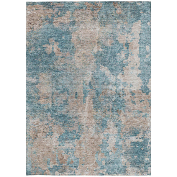 Homeroots 9' X 12' Teal And Taupe Abstract Washable Non Skid Indoor Outdoor Area Rug Teal Polyester 564294