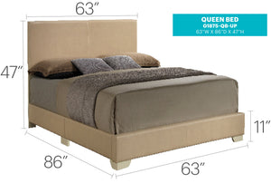 English Elm Beige PU Queen Bed with 47"H Headboard, Solid Construction, Calming Casual Design for Relaxed Spaces B078108084