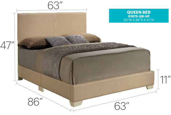English Elm Beige PU Queen Bed with 47"H Headboard, Solid Construction, Calming Casual Design for Relaxed Spaces B078108084