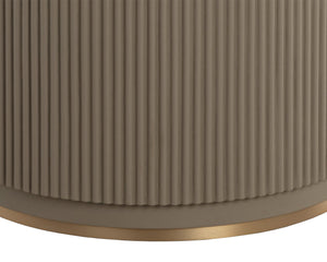 Sunpan Cataldi 59" Dining Table - Elegant Taupe Faux Leather & Polished Beige Marble with Gold Trim Design